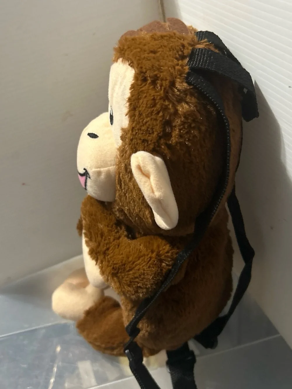 Brown Plush Monkey Backpack for Kids - Cute Banana Hugging Design